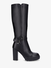Bottes unies à talon haut et double sangles - Noir - 5