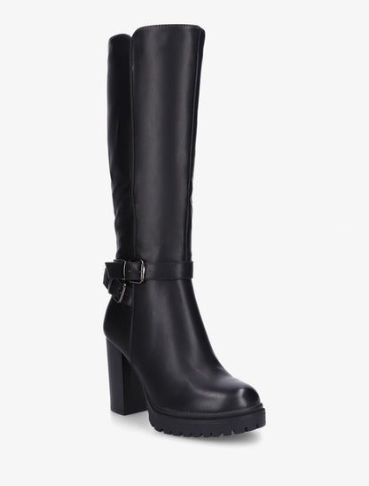 Bottes unies à talon haut et double sangles - Noir - 2