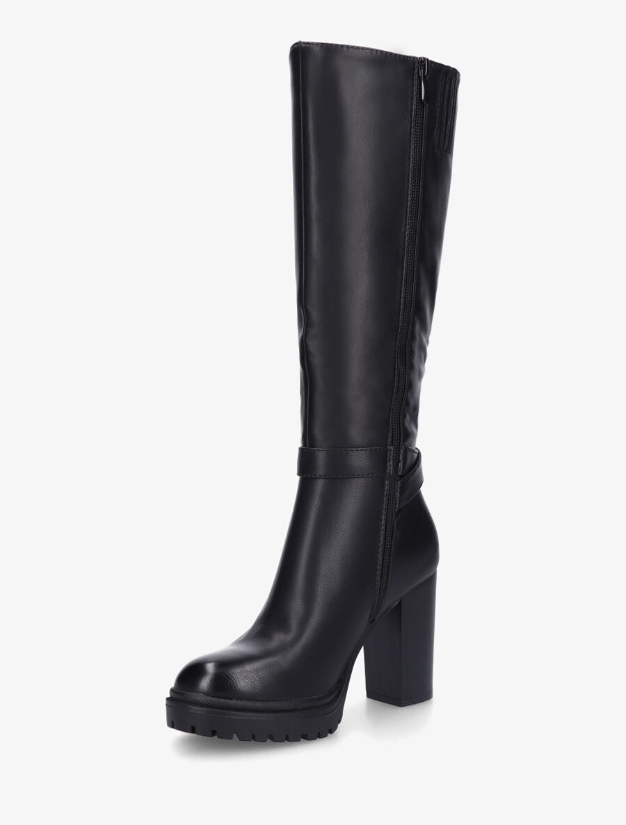 Bottes unies à talon haut et double sangles - Noir - 3