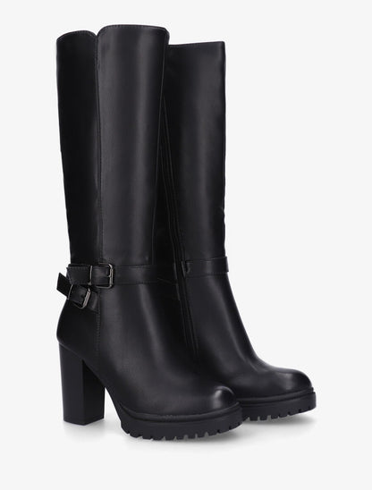 Bottes unies à talon haut et double sangles - Noir - 4