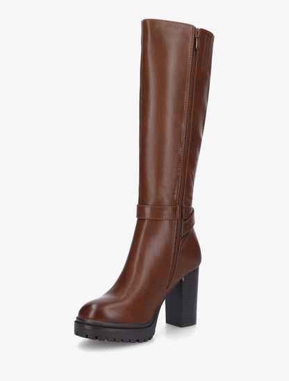 Bottes unies à talon haut et double sangles - Camel - 3