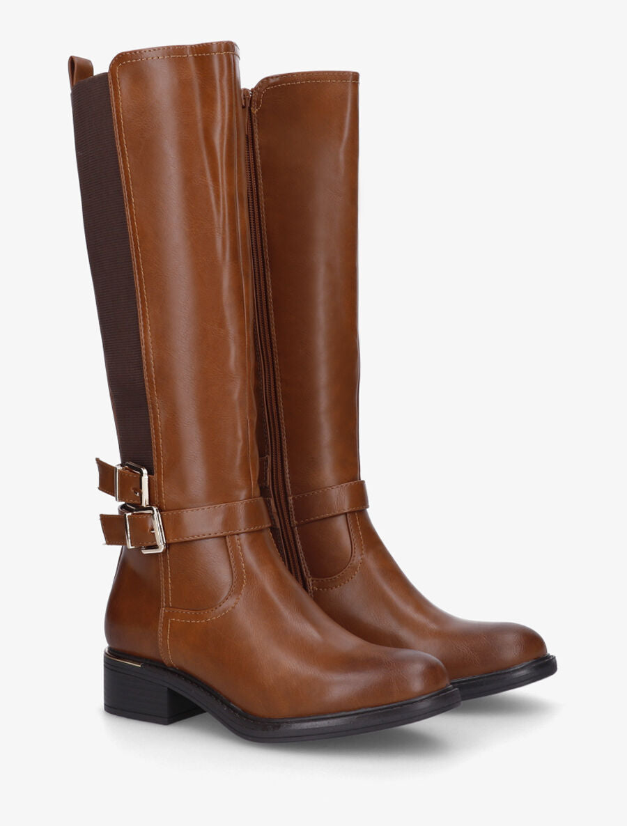 Bottes élastiquées à double sangles et empiècement métal - Camel - 4