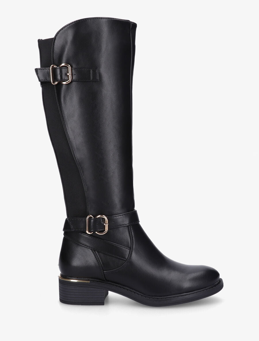 Bottes unies élastiquées à double sangles - Noir - 1