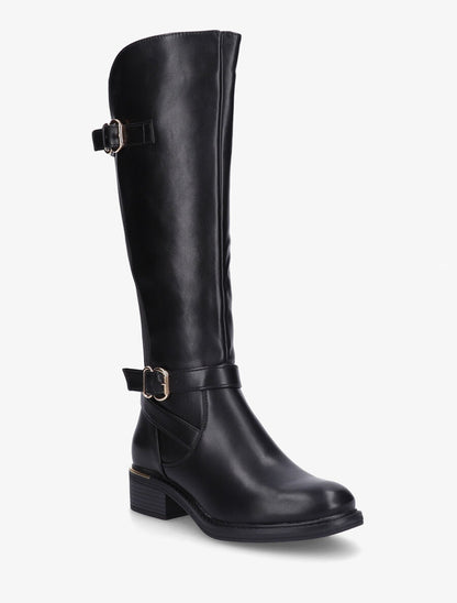 Bottes unies élastiquées à double sangles - Noir - 2