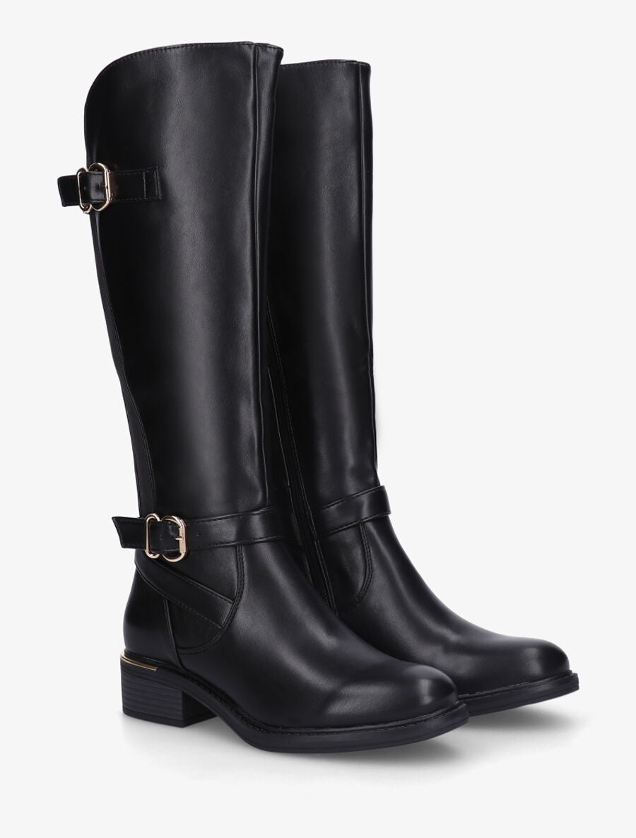 Bottes unies élastiquées à double sangles - Noir - 4