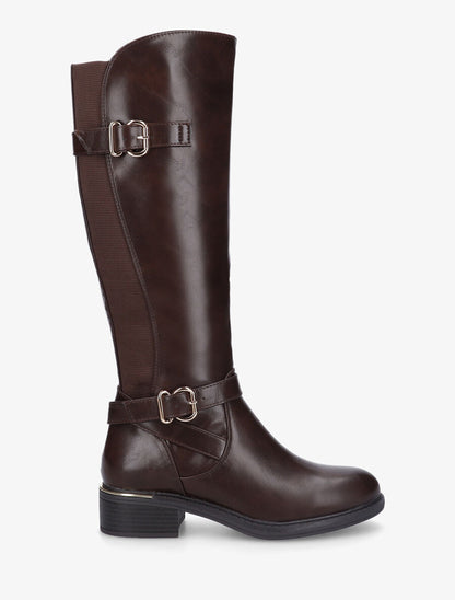 Bottes unies élastiquées à double sangles - Marron - 1