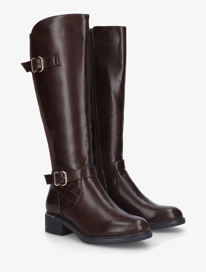 Bottes unies élastiquées à double sangles - Marron - 4