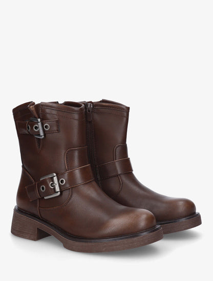Bottines en simili à double sangles - Marron - 4