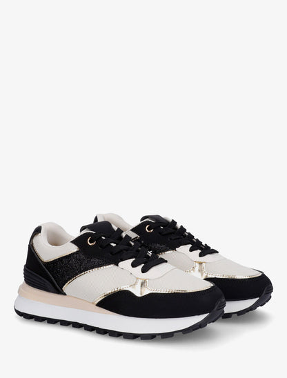 Sneakers à blocs colorés et détail pailleté - Noir - 4