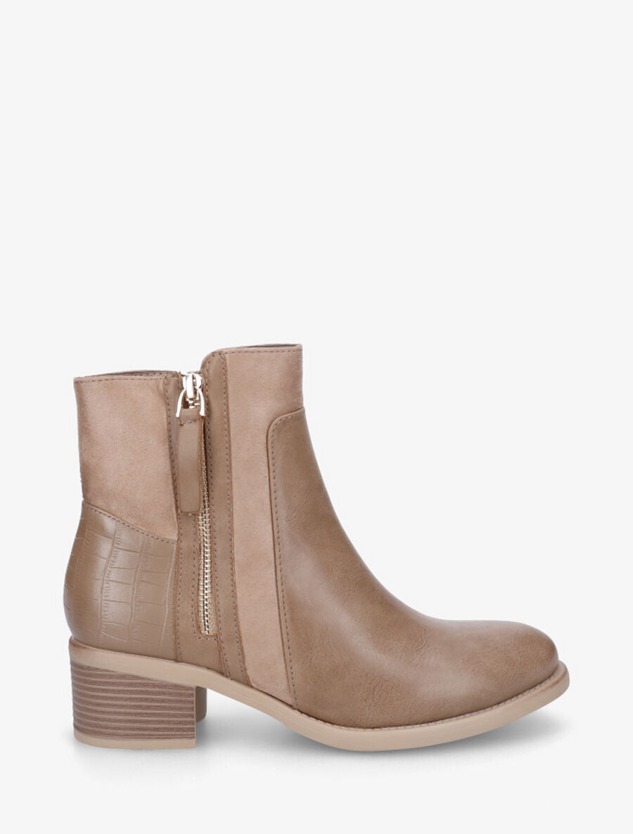Bottines bi-matière à contrefort croco - Taupe - 1