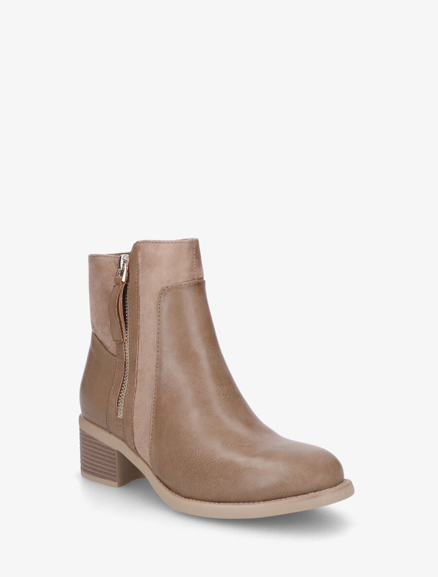 Bottines bi-matière à contrefort croco - Taupe - 2