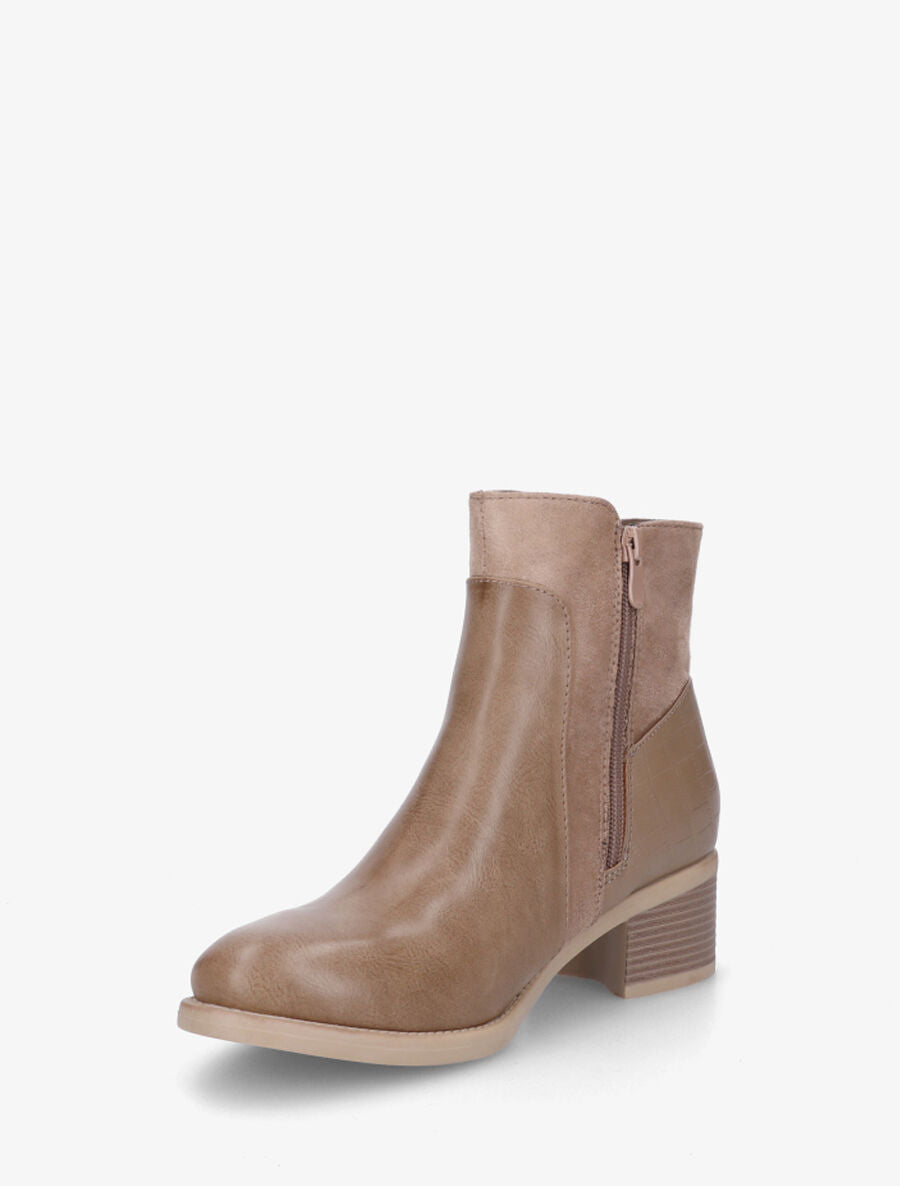 Bottines bi-matière à contrefort croco - Taupe - 3