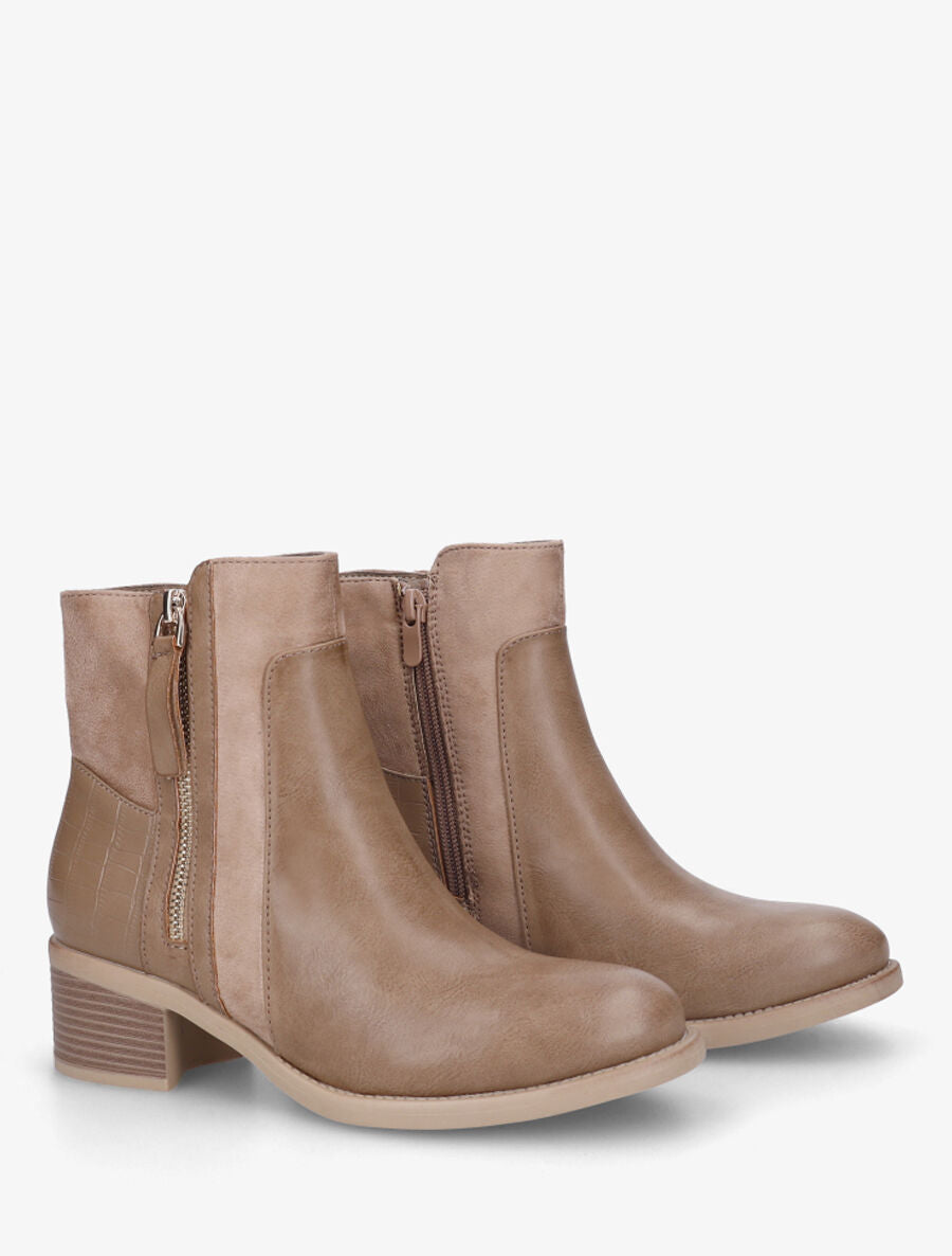 Bottines bi-matière à contrefort croco - Taupe - 4