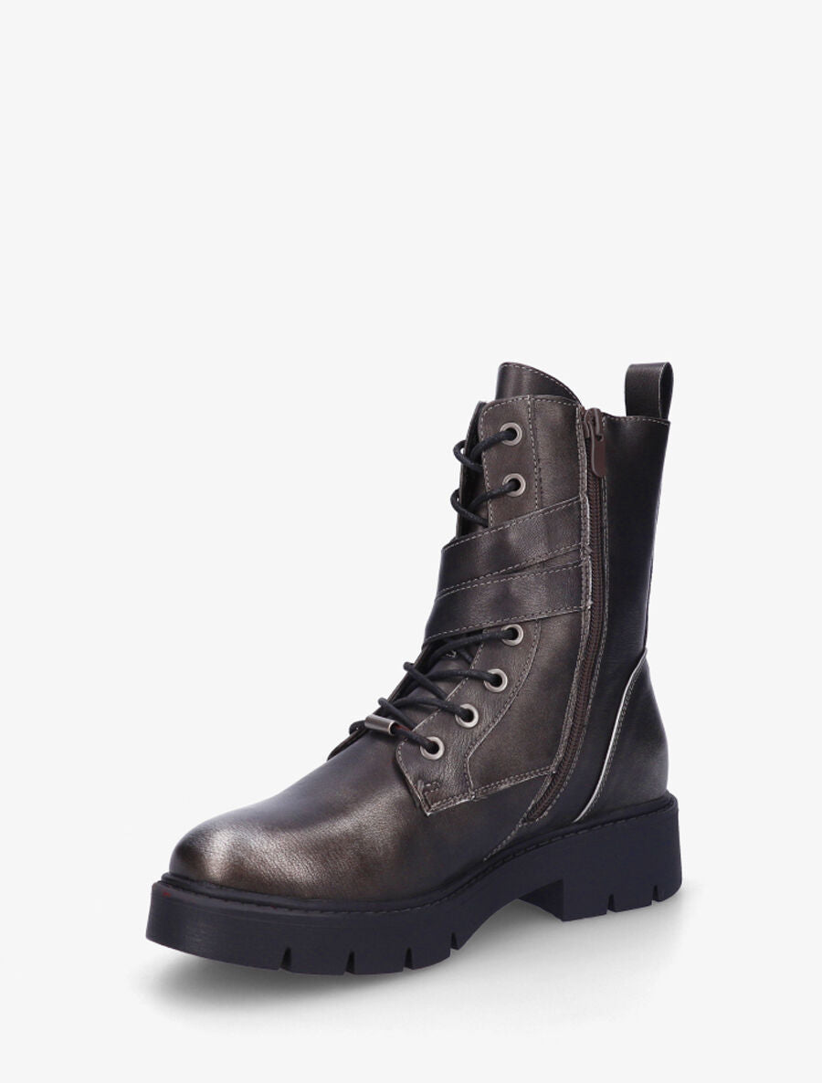 Bottines montantes en simili à double sangles - Anthracite - 3