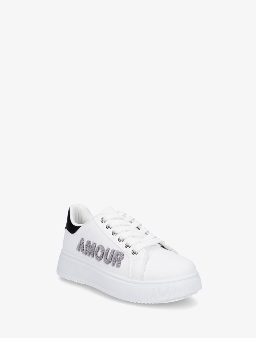 Sneakers en simili à flocage amour et coeur pailleté - Noir - 2