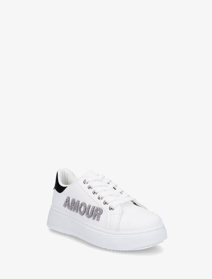 Sneakers en simili à flocage amour et coeur pailleté - Noir - 2