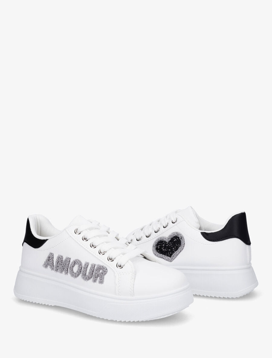 Sneakers en simili à flocage amour et coeur pailleté - Noir - 4