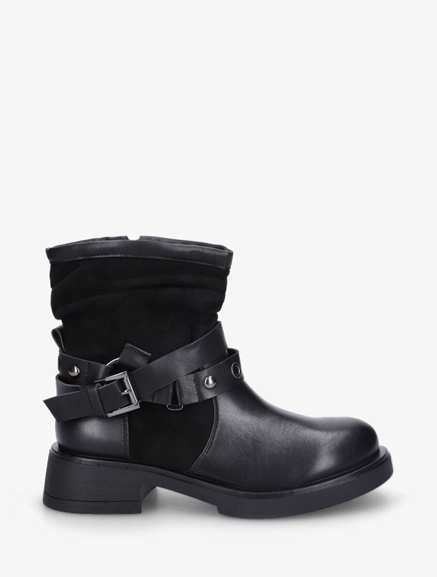 Bottines en simili effet plissé - Noir - 1