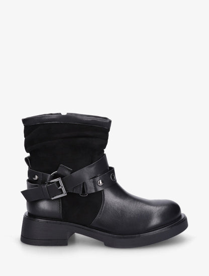 Bottines en simili effet plissé - Noir - 1