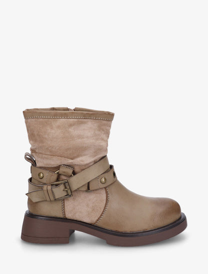 Bottines en simili effet plissé - Taupe - 1