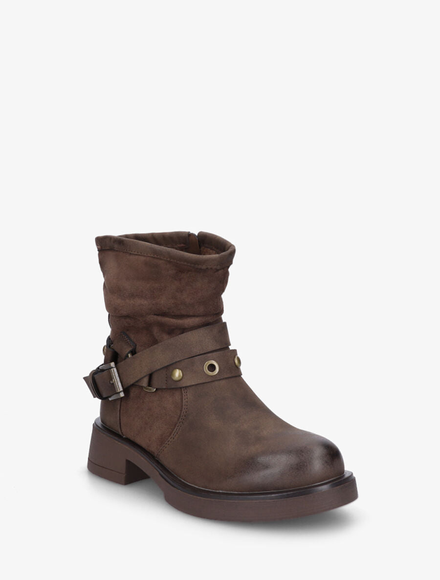Bottines en simili effet plissé - Marron - 2