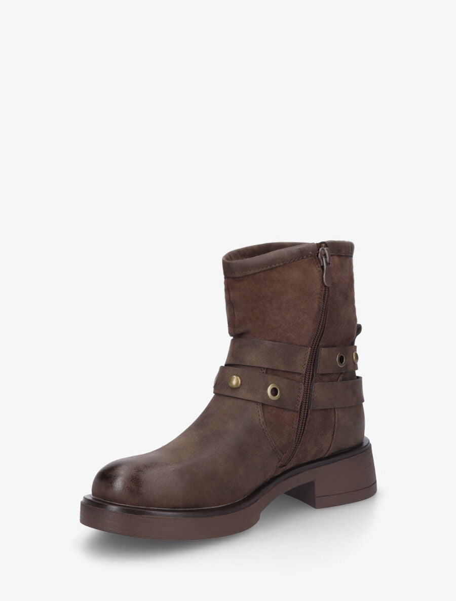 Bottines en simili effet plissé - Marron - 3