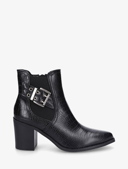 Bottines élastiquées imprimé croco - Noir - 5
