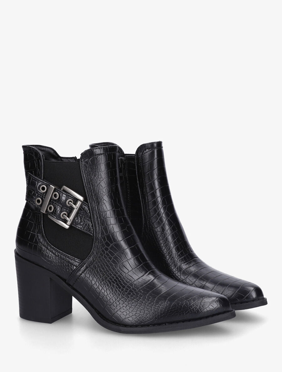 Bottines élastiquées imprimé croco - Noir - 4