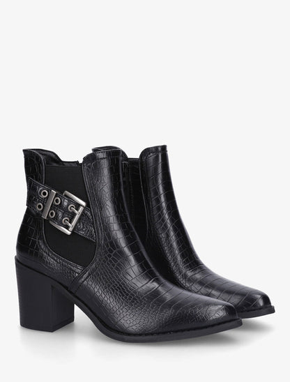 Bottines élastiquées imprimé croco - Noir - 4