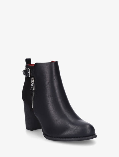 Bottines en simili et suédine à zip décoratif - Noir - 2