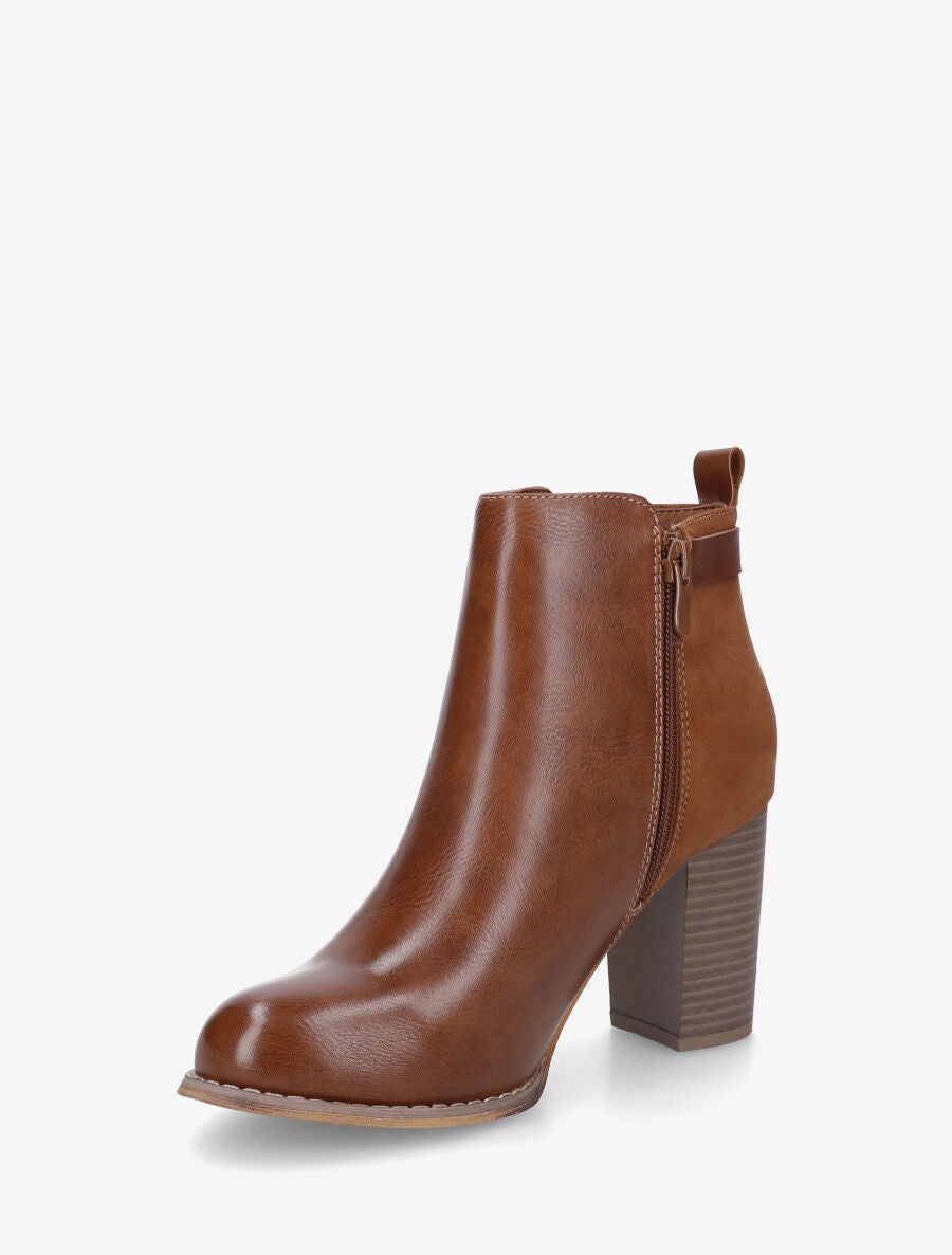 Bottines en simili et suédine à zip décoratif - Camel - 3