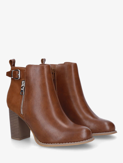 Bottines en simili et suédine à zip décoratif - Camel - 4