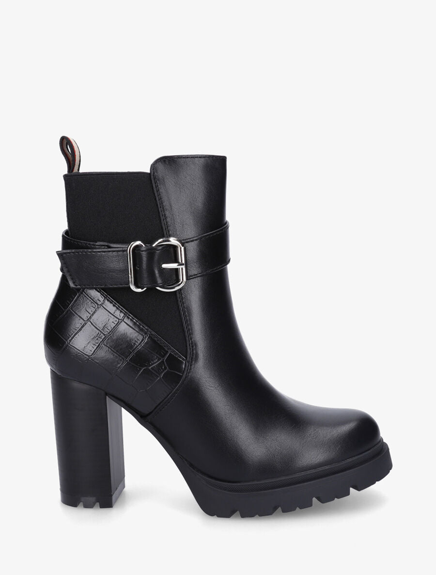 Bottines unies élastiquées à talon haut - Noir - 5