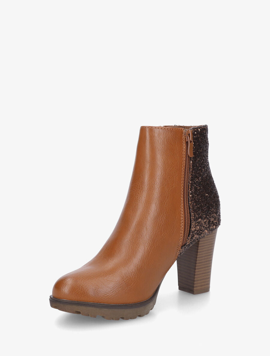 Bottines bimatière à contrefort pailleté - Camel - 3