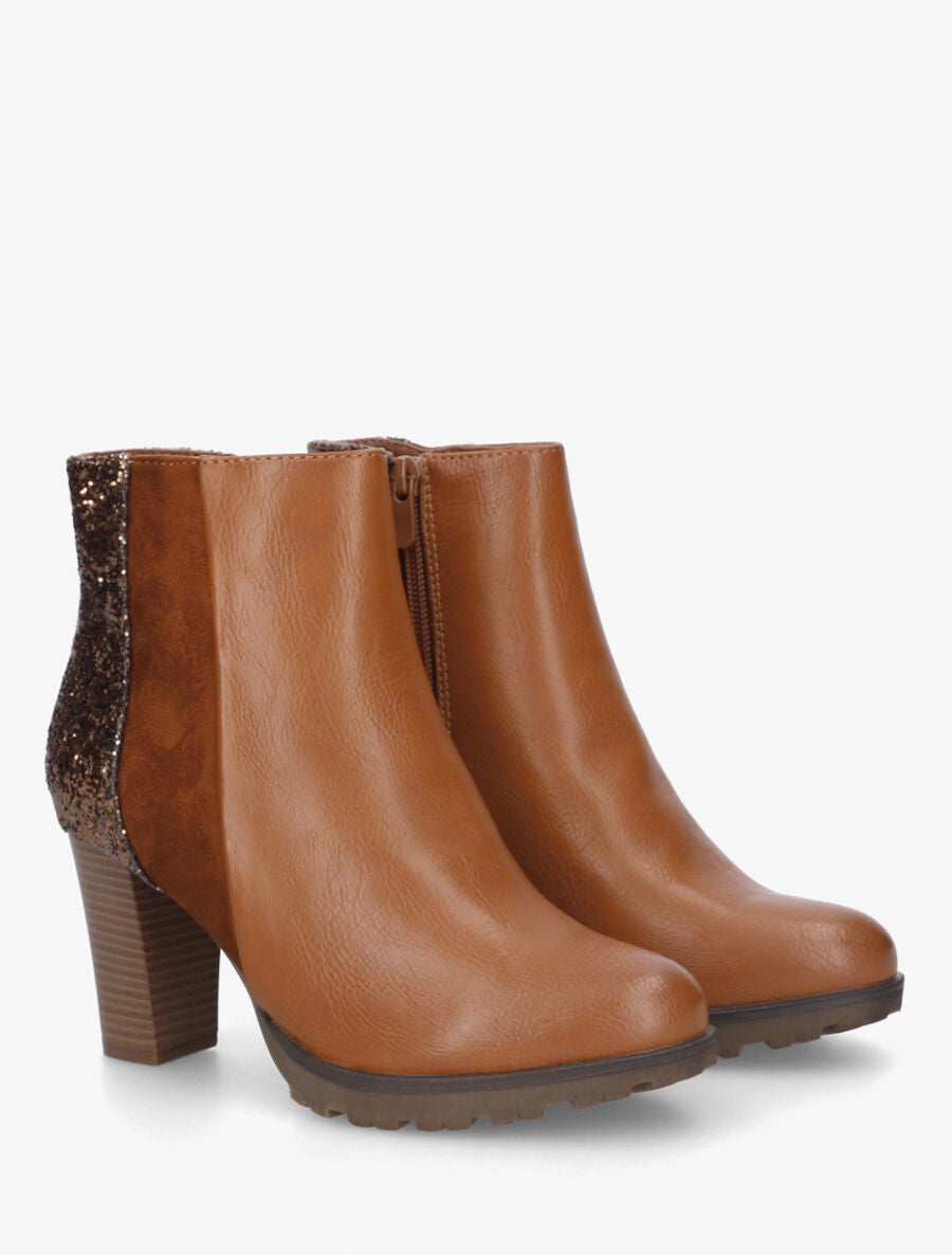 Bottines bimatière à contrefort pailleté - Camel - 4
