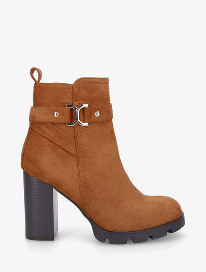 Bottines en suédine à plateforme crantée - Camel - 5