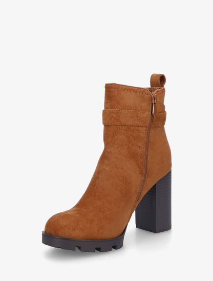 Bottines en suédine à plateforme crantée - Camel - 3