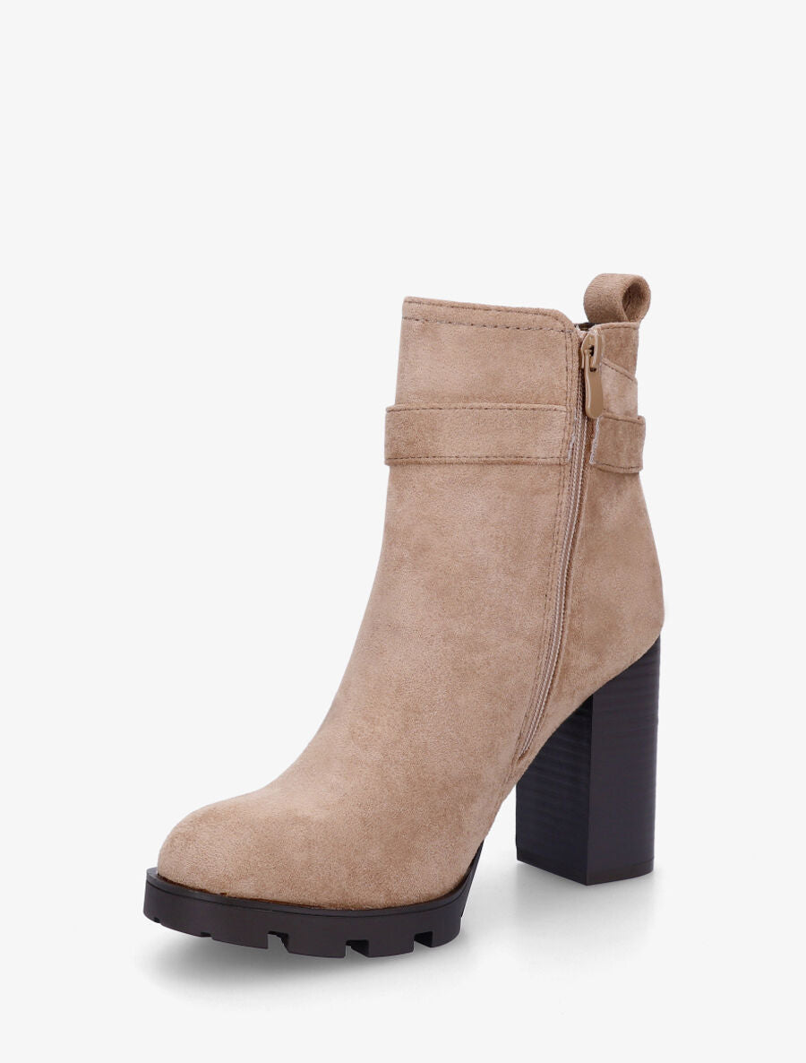 Bottines en suédine à plateforme crantée - Taupe - 3