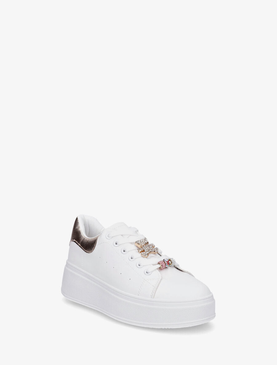 Sneakers à contrefort contrastant et bijoux strassés - Doré rose - 2