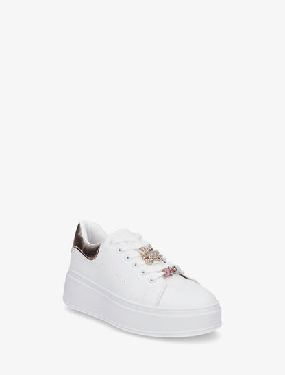 Sneakers à contrefort contrastant et bijoux strassés - Doré rose - 2