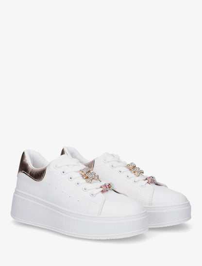 Sneakers à contrefort contrastant et bijoux strassés - Doré rose - 4