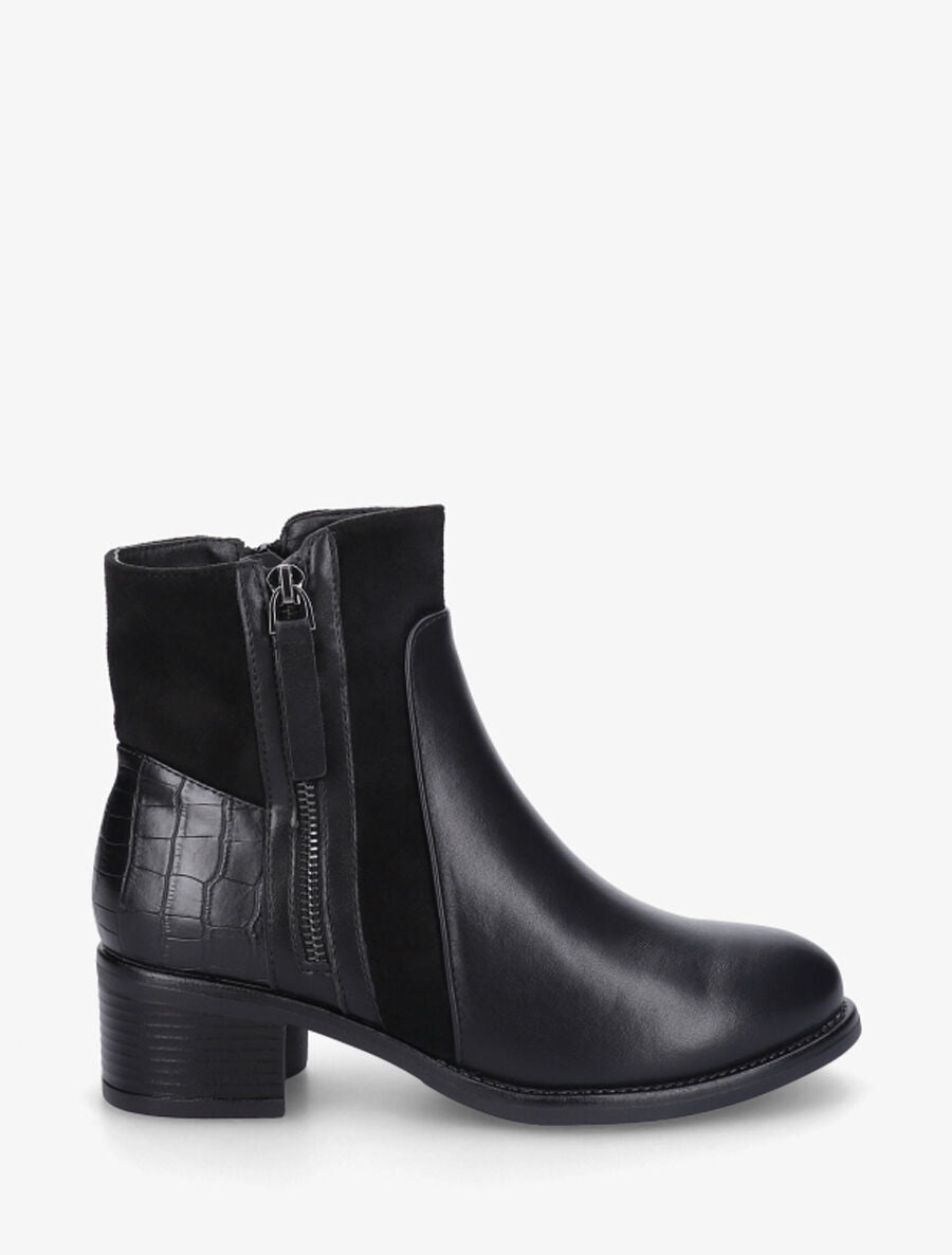 Bottines en simili et suédine à contrefort croco - Noir - 1