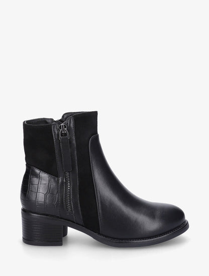 Bottines en simili et suédine à contrefort croco - Noir - 1