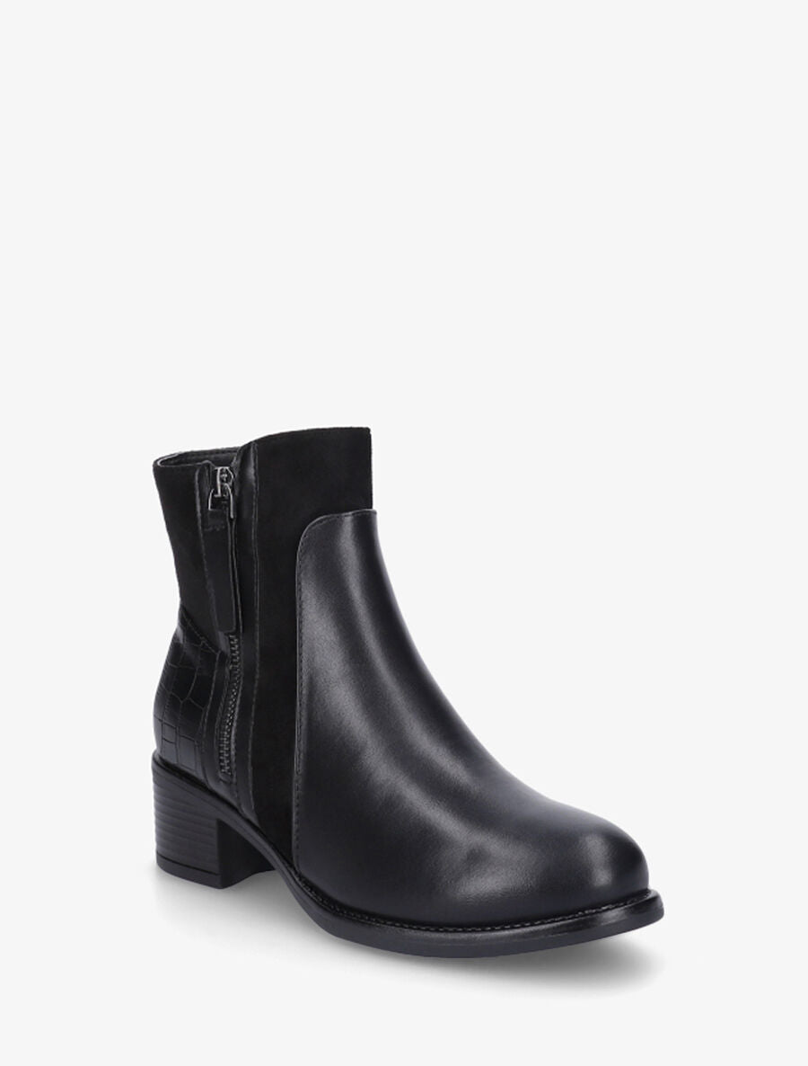 Bottines en simili et suédine à contrefort croco - Noir - 2