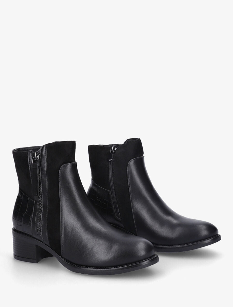 Bottines en simili et suédine à contrefort croco - Noir - 4