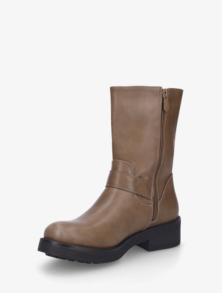 Bottines en simili à triple sangles - Taupe - 3