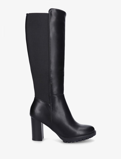Bottes élastiquées unies à talon haut - Noir - 5