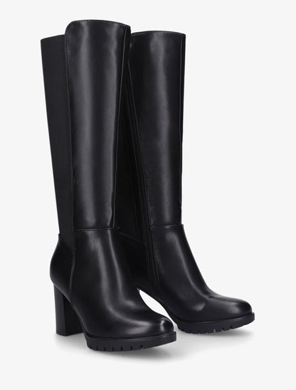 Bottes élastiquées unies à talon haut - Noir - 4