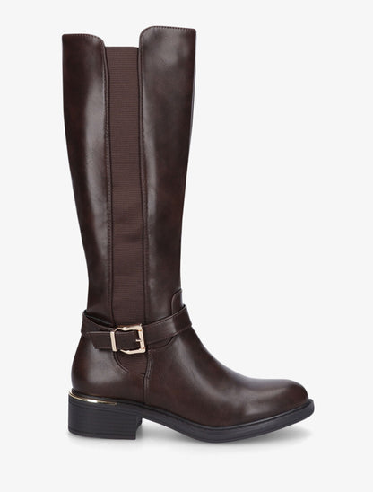 Bottes élastiquées en simili et sanglées - Marron - 5