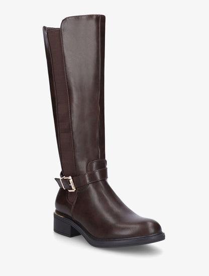 Bottes élastiquées en simili et sanglées - Marron - 2